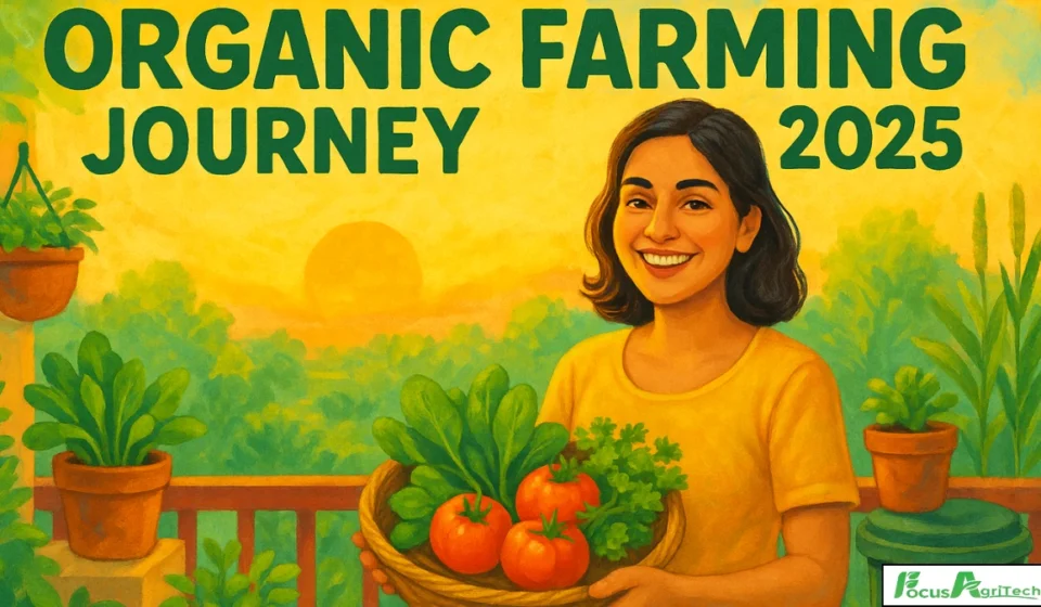 A beginner farmer in India planting organic crops on a small farm in 2025, promoting sustainable agriculture.