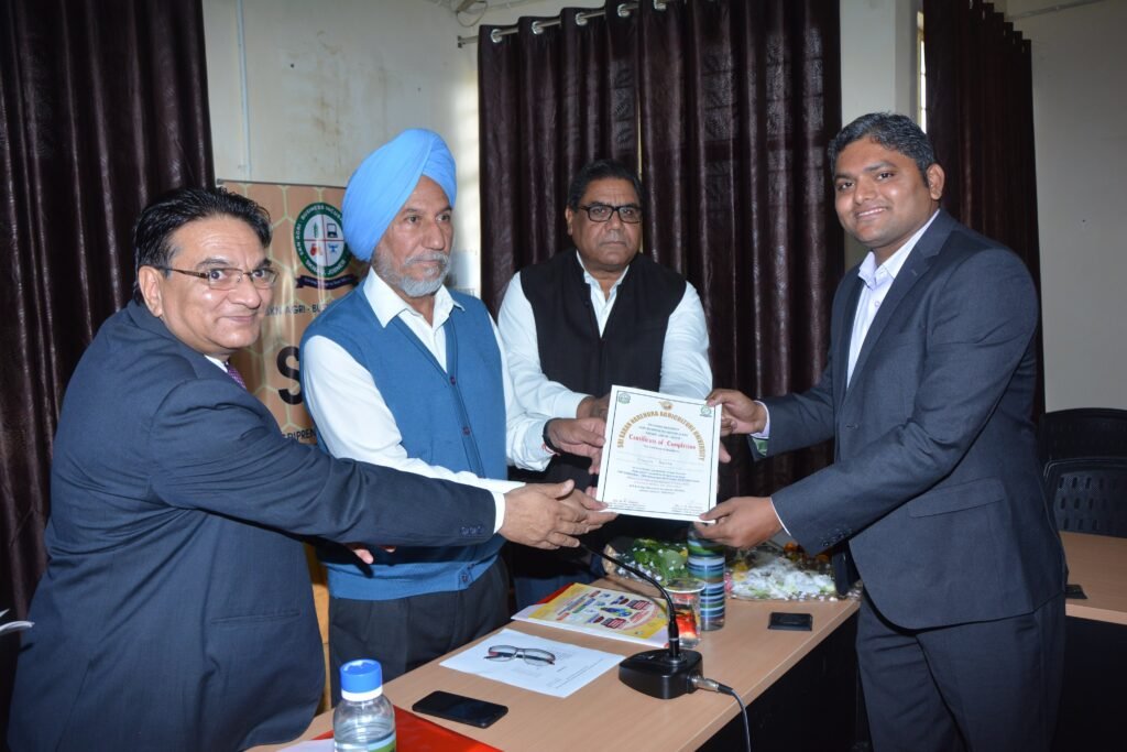 Certificate distribution at SKN Agri-Business Incubator under the RKVY-RAFTAAR program, Jobner.